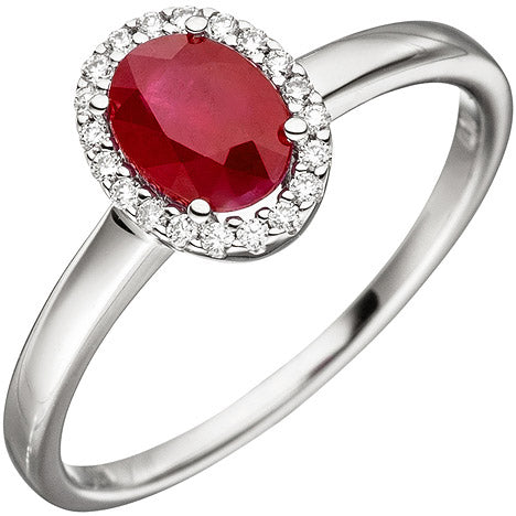 Damen Ring 585 Gold Weißgold 20 Diamanten Brillanten 1 Rubin rot Rubinring - 54