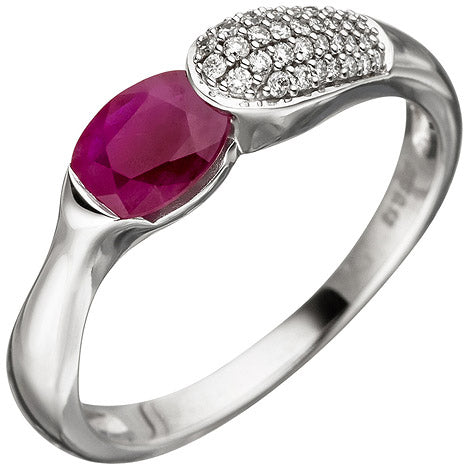 Damen Ring 585 Gold Weißgold 39 Diamanten Brillanten 1 Rubin rot Rubinring - 56