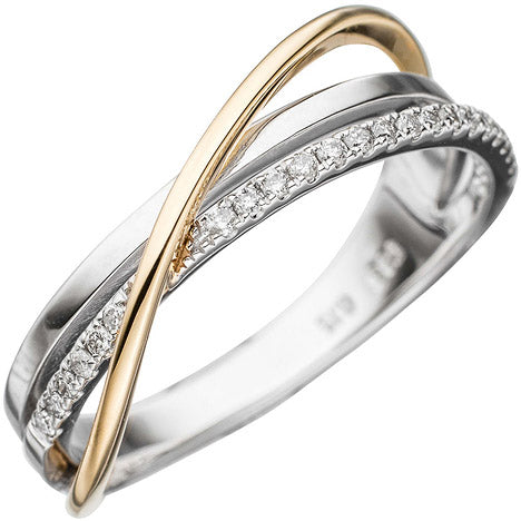 Damen Ring 585 Gold Weißgold Gelbgold bicolor 23 Diamanten Brillanten Goldring - 58