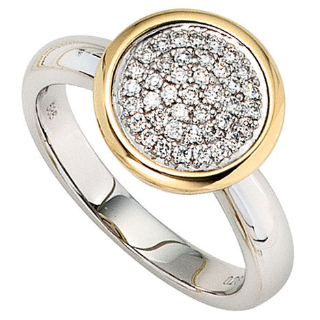 Damen Ring 585 Gold Weißgold Gelbgold bicolor 40 Diamanten Brillanten Goldring - 52