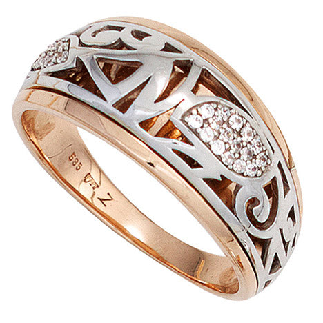 Damen Ring 585 Gold Rotgold Weißgold bicolor 26 Diamanten Brillanten Goldring - 54