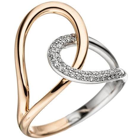 Damen Ring 585 Gold Rotgold Weißgold bicolor 36 Diamanten Brillanten Diamantring - 52