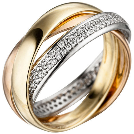 Damen Ring 585 Gold tricolor dreifarbig 122 Diamanten Brillanten Goldring - 52