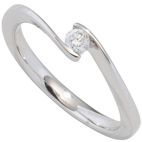Damen Ring 585 Gold Weißgold 1 Diamant Brillant 0 10ct. Diamantring Goldring - 58