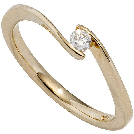 Damen Ring 585 Gold Gelbgold 1 Diamant Brillant 0 25ct. Diamantring Goldring - 58