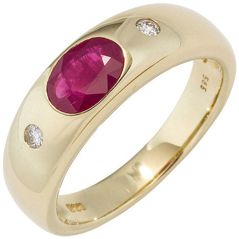 Damen Ring 585 Gold Gelbgold 1 Rubin rot 2 Diamanten Brillanten Goldring - 56