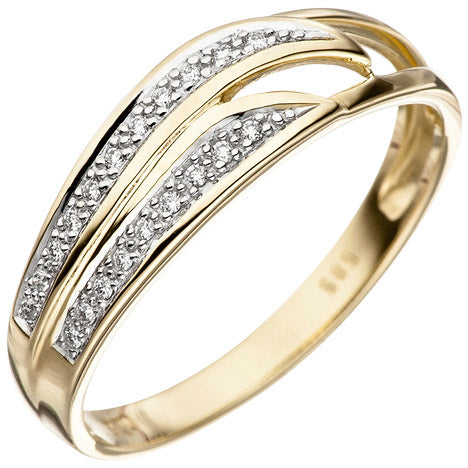 Damen Ring 585 Gold Gelbgold 20 Diamanten Brillanten Goldring Diamantring - 50