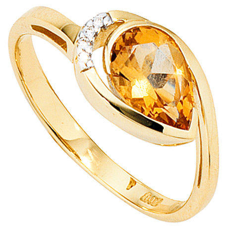 Damen Ring 585 Gold Gelbgold bicolor 1 Citrin orange 4 Diamanten Brillanten - 50