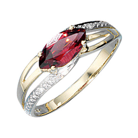 Damen Ring 585 Gold Gelbgold bicolor 1 Granat rot 2 Diamanten Brillanten - 56