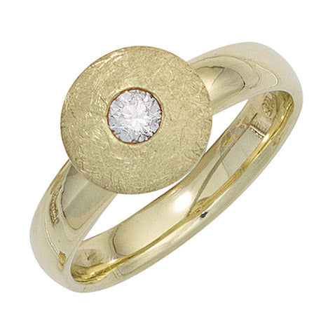 Damen Ring 585 Gold Gelbgold eismatt 1 Diamant Brillant 0 20ct. Goldring - 58