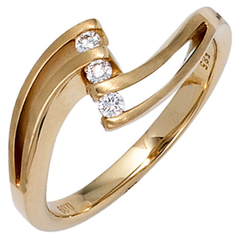 Damen Ring 585 Gold Gelbgold matt 3 Diamanten Brillanten 0 09ct. Goldring - 50