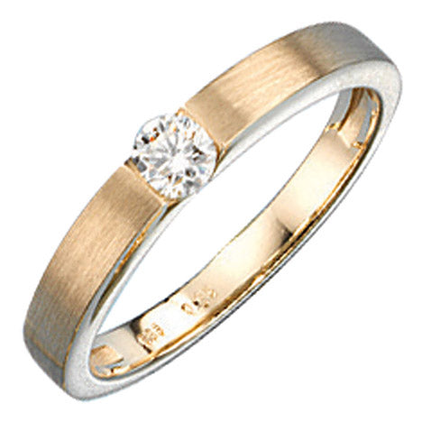 Damen Ring 585 Gold Gelbgold matt mattiert 1 Diamant Brillant 0 25ct. Goldring - 54