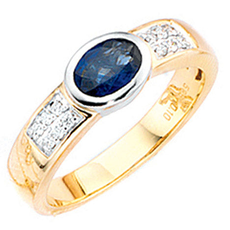 Damen Ring 585 Gold Gelbgold Weißgold 1 Safir blau 12 Diamanten Brillanten - 54