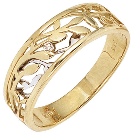 Damen Ring 585 Gold Gelbgold Weißgold bicolor 1 Diamant Brillant 0 02ct. - 52