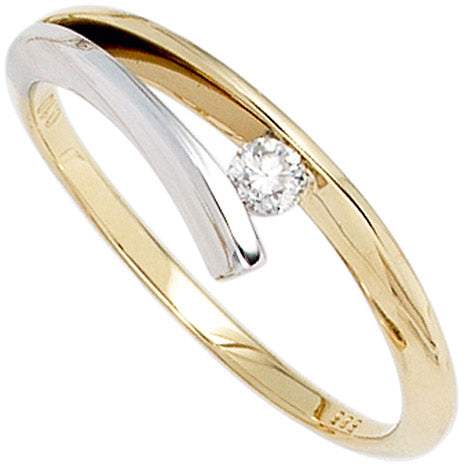 Damen Ring 585 Gold Gelbgold Weißgold bicolor 1 Diamant Brillant 0 10ct. - 58