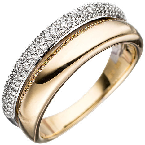 Damen Ring 585 Gold Gelbgold Weißgold bicolor 101 Diamanten Brillanten Goldring - 52