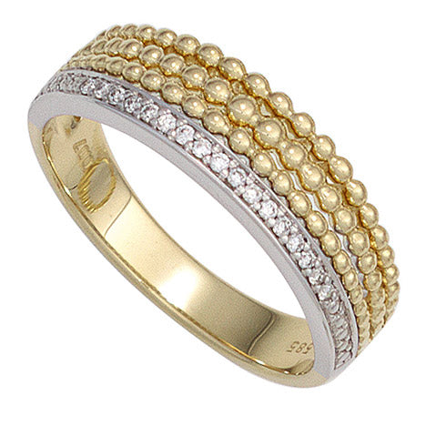 Damen Ring 585 Gold Gelbgold Weißgold bicolor 17 Diamanten Brillanten Goldring - 58