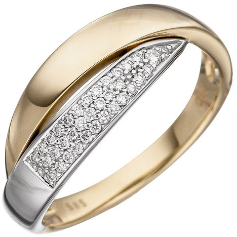 Damen Ring 585 Gold Gelbgold Weißgold bicolor 35 Diamanten Brillanten Goldring - 54
