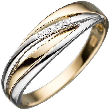 Damen Ring 585 Gold Gelbgold Weißgold bicolor 5 Diamanten Brillanten Goldring - 54