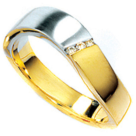Damen Ring 585 Gold Gelbgold Weißgold bicolor teilmatt 3 Diamanten Brillanten - 60