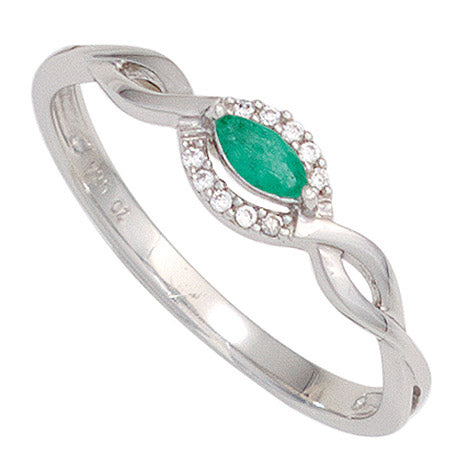 Damen Ring 333 Gold Weißgold 1 Smaragd grün 10 Diamanten Brillanten Goldring - 54