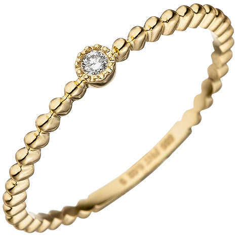Damen Ring 585 Gold Gelbgold 1 Diamant Brillant 0 02ct. Goldring Diamantring - 54