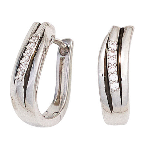 Creolen 585 Gold Weißgold mit schwarz 12 Diamanten Brillanten Ohrringe