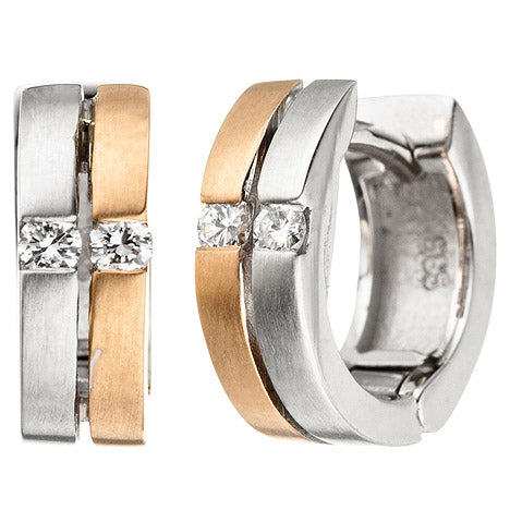 Creolen 585 Gold Weißgold Rotgold bicolor matt 4 Diamanten Brillanten Ohrringe