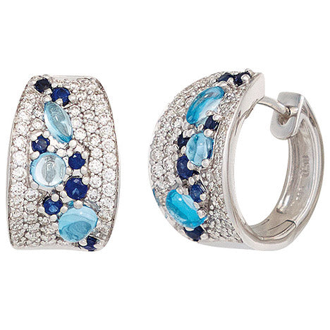 Creolen breit 585 Weißgold 14 Safire 6 Blautopase blau 105 Diamanten Ohrringe