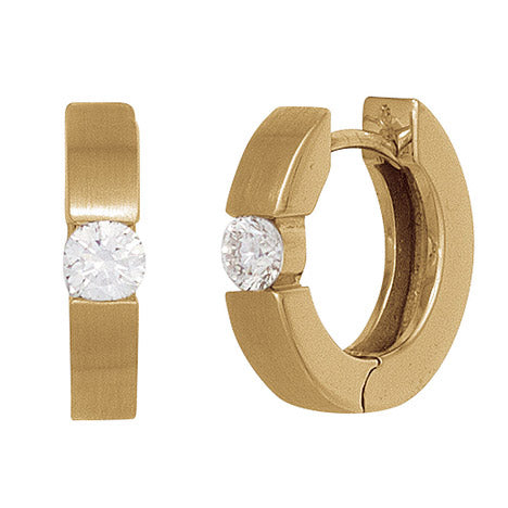 Creolen rund 585 Gold Gelbgold mattiert 2 Diamanten Brillanten 0 20ct. Ohrringe
