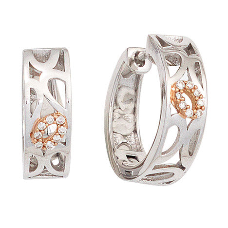 Creolen rund 585 Gold Rotgold bicolor 16 Diamanten Brillanten Ohrringe