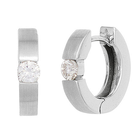 Creolen rund 585 Gold Weißgold mattiert 2 Diamanten Brillanten 0 15ct. Ohrringe