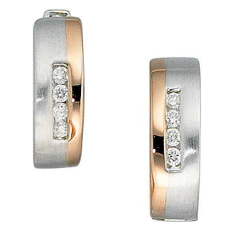 Creolen rund 585 Gold Weißgold Rotgold bicolor teilmatt 8 Diamanten Ohrringe