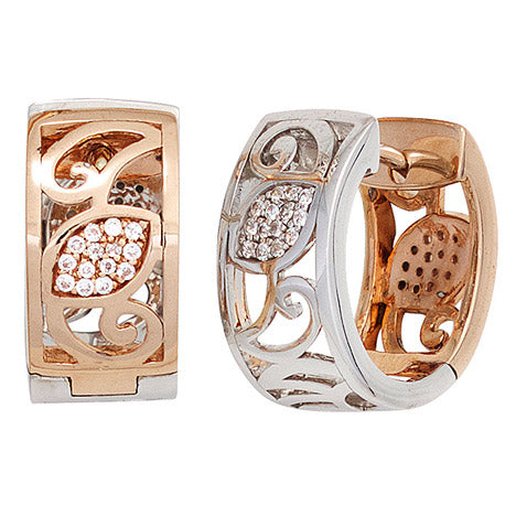 Creolen rund breit 585 Gold Rotgold Weißgold bicolor 56 Diamanten Ohrringe