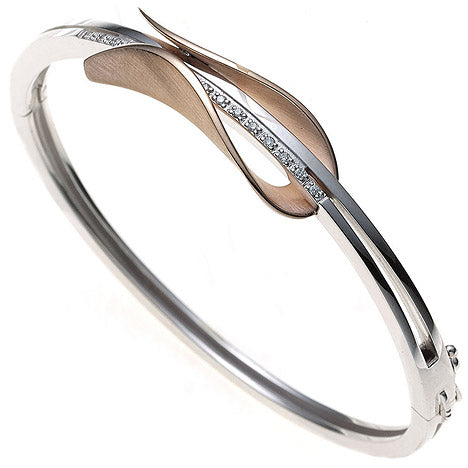 Armreif Armband oval 585 Gold Weißgold Rotgold bicolor 12 Diamanten Brillanten