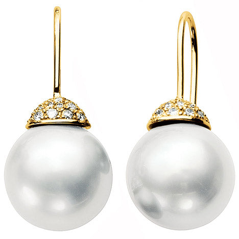 Boutons 585 Gold Gelbgold 56 Diamanten Brillanten 2 Süßwasser Perlen Ohrringe
