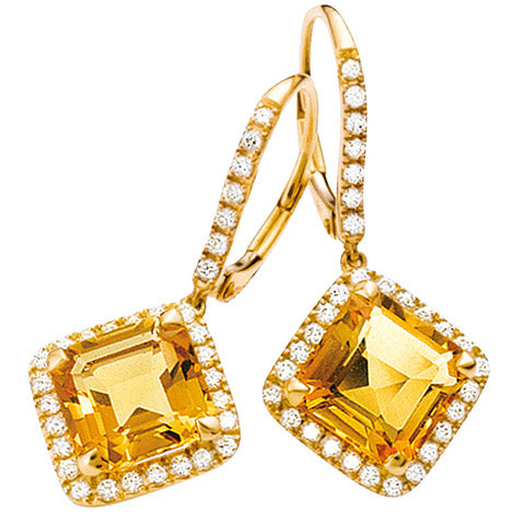 Boutons 750 Gold Gelbgold 62 Diamanten 2 Citrine orange Ohrringe Ohrhänger