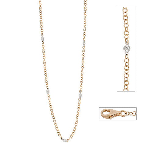 Collier Halskette 585 Gold bicolor 5 Diamanten Brillanten 43 cm Kette Goldkette