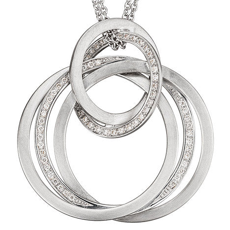 Collier Kette mit Anhänger 585 Gold Weißgold matt 69 Diamanten Brillanten 42 cm