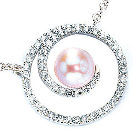 Collier Kette mit Anhänger 585 Weißgold 1 Süßwasser Perle rose 49 Diamanten