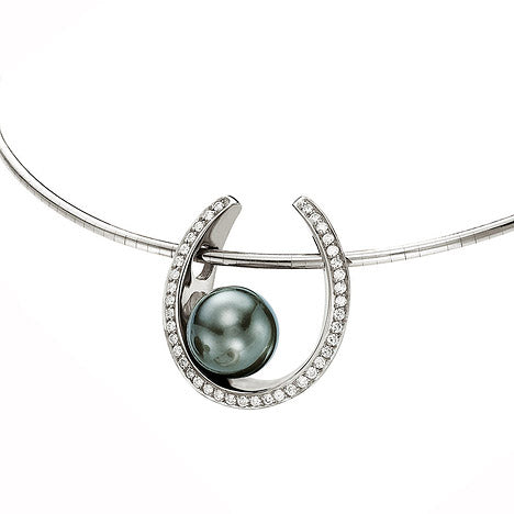 Collier Kette mit Anhänger 585 Weißgold 40 Diamanten Brillanten 1 Tahiti Perle