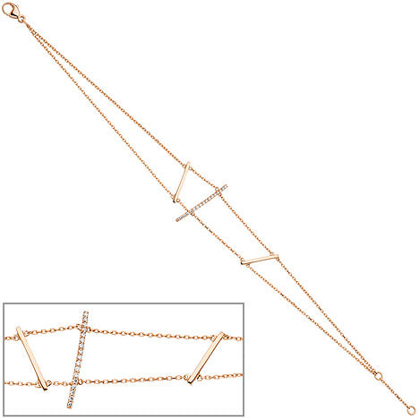 Armband 2-reihig 585 Gold Rotgold 17 Diamanten Brillanten 19 cm Goldarmband