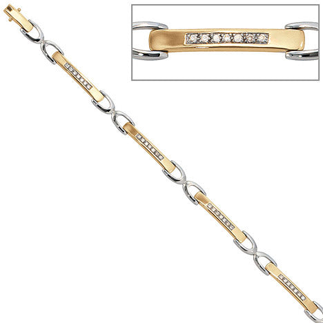 Armband 585 Gold Gelbgold Weißgold bicolor 28 Diamanten Brillanten 18 cm