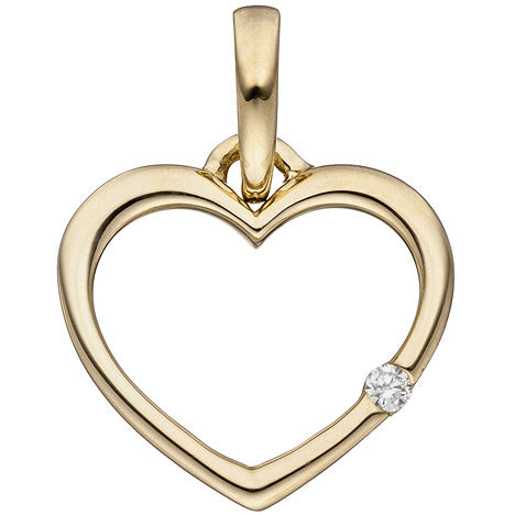 Anhänger Herz 333 Gold Gelbgold 1 Diamant Brillant Herzanhänger Goldherz