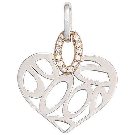 Anhänger Herz 585 Gold Rotgold bicolor 12 Diamanten Brillanten Herzanhänger