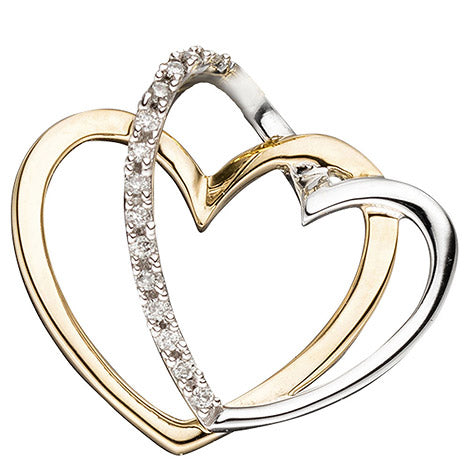 Anhänger Herzen 585 Gold Gelbgold bicolor 14 Diamanten Brillanten Herzanhänger