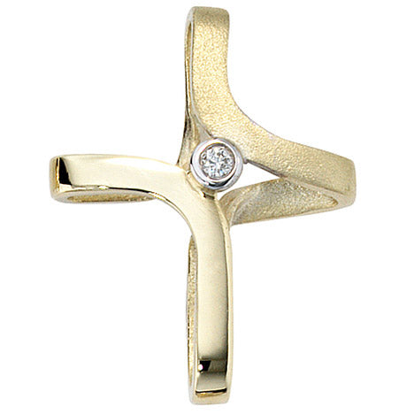 Anhänger Kreuz 585 Gold Gelbgold 1 Diamant Brillant 0 03ct.
