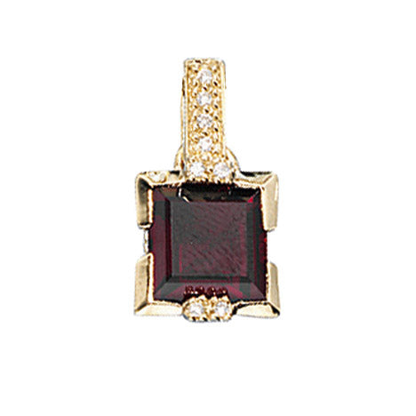 Anhänger quadratisch 585 Gold Gelbgold 8 Diamanten Brillanten 1 Granat rot