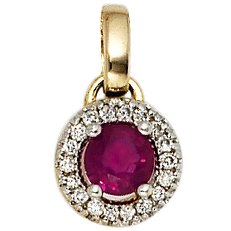 Anhänger rund 585 Gold Gelbgold 18 Diamanten Brillanten 1 Rubin rot Goldanhänger