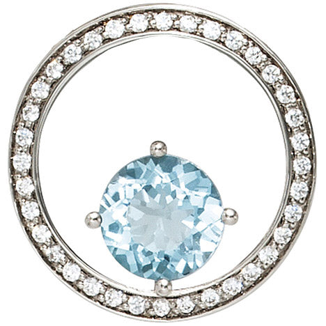 Anhänger rund 585 Gold Weißgold 36 Diamanten Brillanten 0 27ct. 1 Blautopas blau